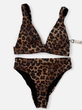 Leopard Print Highwaisted Bikini Set - Women Swimwear